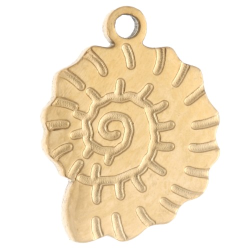 Dije con forma de concha y caracol, 11 x 8 mm - Acero inoxidable 316 Dorado x 1