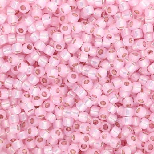 Cuentas Rocalla Toho Takumi LH 11/0 TAK11R-PF2105 - PF Milky Baby Pink con ribete plateado x8 g