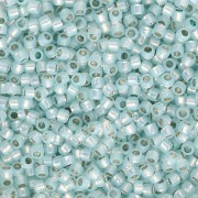 Cuentas Rocalla Toho Takumi LH 11/0 TAK11R-PF2116 - PF Milky Light Aqua con ribete plateado x8 g