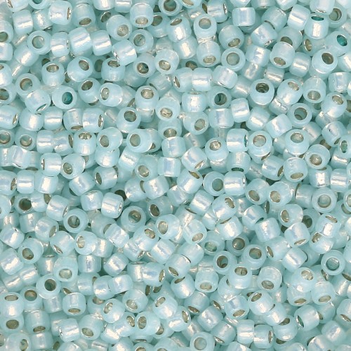 Cuentas Rocalla Toho Takumi LH 11/0 TAK11R-PF2116 - PF Milky Light Aqua con ribete plateado x8 g