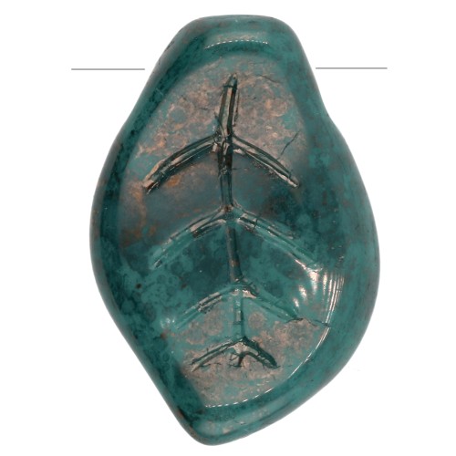 Cuentas de cristal con forma de hoja ondulada, 15 x 10 mm - Verde turquesa marmolado y bronce oscuro, x6