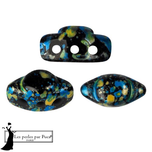 Cuentas de cristal Volos® de Puca® 4x8 mm - Esmalte azul y amarillo, 10 g