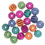 Regalo - Cuentas redondas aplanadas de 12 x 10 mm de hueso grabado - Multicolor x 39 g