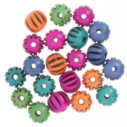 Regalo - Cuentas redondas aplanadas de 12 x 10 mm de hueso grabado - Multicolor x 39 g