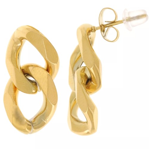 Regalo - Pendientes de malla tipo gourmette, 22 x 11 mm, Acero inoxidable 304L Dorado, 2 unidades