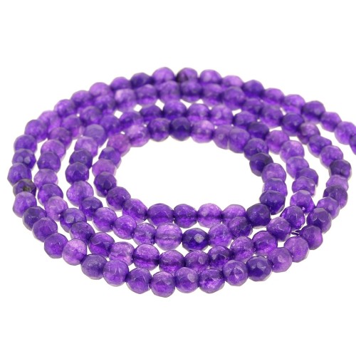 Cuentas redondas facetadas de 3,5 mm de piedra preciosa teñida - Jade violeta x 37 cm