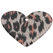 Colgante en forma de corazón de 24 x 34 mm de acetato - Con purpurina de leopardo negro - Naranja x1