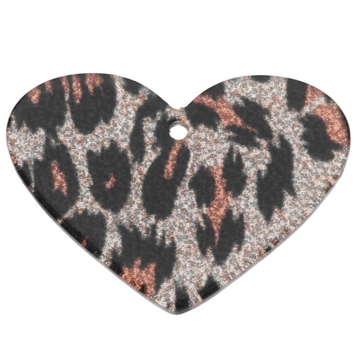 Colgante en forma de corazón de 24 x 34 mm de acetato - Con purpurina de leopardo negro - Naranja x1