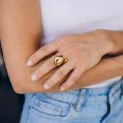 Anillo ancho abombado - Talla 52 - Acero inoxidable 304 dorado x1