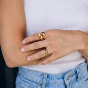 Anillo doble en forma de gota - Talla 58 - Acero inoxidable 304 Dorado x1