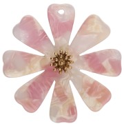 Colgantes con forma de flor de 40 mm, de acetato y acero inoxidable 304 Dorado, rosa y blanco nacarado (x2)