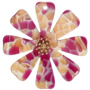 Colgantes de flor de 40 mm en acetato y acero inoxidable 304 Dorado - Fucsia - Miel nacarado x2