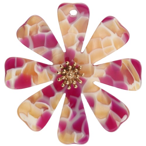 Colgantes de flor de 40 mm en acetato y acero inoxidable 304 Dorado - Fucsia - Miel nacarado x2