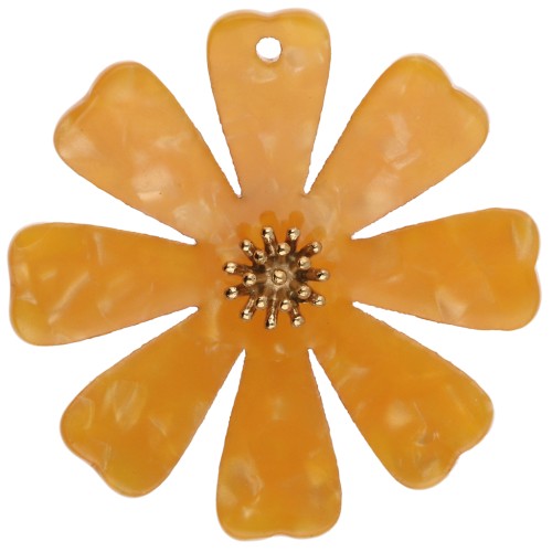 Colgantes de flor de 40 mm de acetato y acero inoxidable 304 Dorado - Naranja nacarado x2