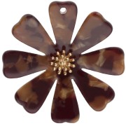 Colgantes de flor de 40 mm de acetato y acero inoxidable 304 Dorado - Efecto marmolado marrón x2