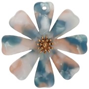 Colgantes con forma de flor de 40 mm de acetato y acero inoxidable 304 Dorado - azul - salmón nacarado x2