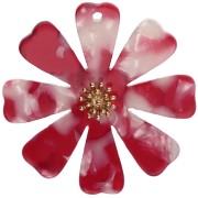 Colgantes de flor de 40 mm de acetato y acero inoxidable 304 Dorado - rojo - blanco nacarado x2