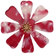 Colgantes de flor de 40 mm de acetato y acero inoxidable 304 Dorado - rojo - blanco nacarado x2