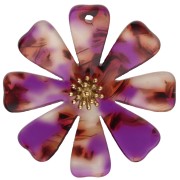 Colgantes con forma de flor de 40 mm, de acetato y acero inoxidable 304 Dorado - morado - marrón (x2)