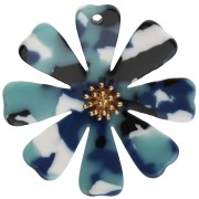 Colgantes con forma de flor de 40 mm de acetato y acero inoxidable 304 Dorado - Azul multicolor - Blanco x2