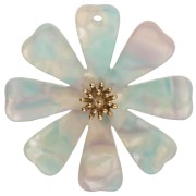 lila - Colgantes de flor de 40 mm de acetato y acero inoxidable 304 Dorado - menta - lila nacarado x2 Colgantes de flor de 40 mm de acetato y acero inoxidable 304 Dorado - menta - lila nacarado x2