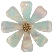 Colgantes de flor de 40 mm de acetato y acero inoxidable 304 Dorado - menta - lila nacarado x2