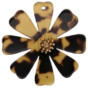 Colgantes con forma de flor de 40 mm, de acetato y acero inoxidable 304 Dorado, marrón y negro (x2)