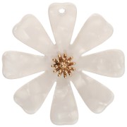 Colgantes con forma de flor de 40 mm, de acetato y acero inoxidable 304 Dorado - Blanco nacarado x2