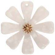 Colgantes con forma de flor de 40 mm, de acetato y acero inoxidable 304 Dorado - Blanco nacarado x2