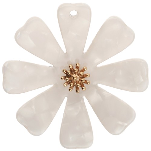 Colgantes con forma de flor de 40 mm, de acetato y acero inoxidable 304 Dorado - Blanco nacarado x2