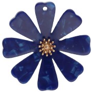 Colgantes de flor de 40 mm de acetato y acero inoxidable 304 Dorado - Azul oscuro nacarado x2