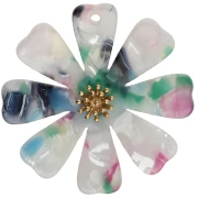 Colgantes con forma de flor de 40 mm, de acetato y acero inoxidable 304 Dorado, blanco, rosa y verde (x2)
