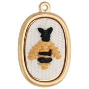 Colgante ovalado bordado, 28 x 18 mm —diseño de abeja—. Acero inoxidable 304 Dorado x 1