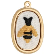 Colgante ovalado bordado, 28 x 18 mm —diseño de abeja—. Acero inoxidable 304 Dorado x 1