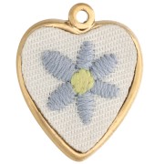 Colgante de corazón bordado, 27 x 22 mm - motivo floral - Acero inoxidable 304 Dorado x 1