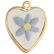 Colgante de corazón bordado, 27 x 22 mm - motivo floral - Acero inoxidable 304 Dorado x 1