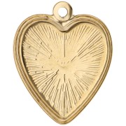 Colgante de corazón bordado, 27 x 22 mm - motivo floral - Acero inoxidable 304 Dorado x1