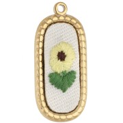 Colgante ovalado bordado, 32 x 14 mm —diseño floral—. Acero inoxidable 304 Dorado x 1