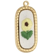Colgante ovalado bordado, 32 x 14 mm —diseño floral—. Acero inoxidable 304 Dorado x 1