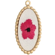 Colgante ovalado bordado, 32 x 16,5 mm - motivo floral - Acero inoxidable 304 Dorado x1