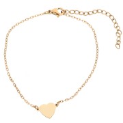 Oro 18 quilates - Pulsera con entrepieza en forma de corazón para grabar, 12 x 8,2 mm - Acero inoxidable 304 Dorado, 17 cm Pulsera con entrepieza en forma de corazón para grabar, 12 x 8,2 mm - Acero inoxidable 304 Dorado, 17 cm