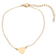Pulsera con entrepieza en forma de corazón para grabar, 12 x 8,2 mm - Acero inoxidable 304 Dorado, 17 cm