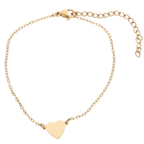 Pulsera con entrepieza en forma de corazón para grabar, 12 x 8,2 mm - Acero inoxidable 304 Dorado, 17 cm