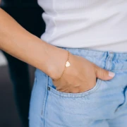 Pulsera con entrepieza en forma de corazón para grabar, 12 x 8,2 mm - Acero inoxidable 304 Dorado, 17 cm