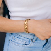 Pulsera de tres eslabones decorativos de 13,5 mm - Acero inoxidable 304 Dorado x 16 cm
