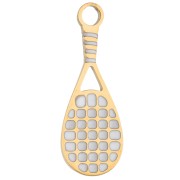 Dije con forma de raqueta de tenis, 18 x 7 mm, de resina epoxi - Acero inoxidable 316 Dorado - Blanco x1|raw }}