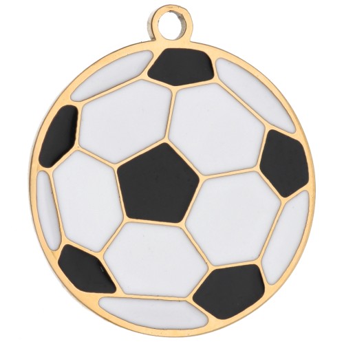 Dije de balón de fútbol de 16 mm de resina epoxi - Acero inoxidable 316 Dorado - Blanco - Negro