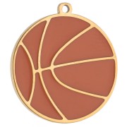 Dije de balón de baloncesto de 16 mm de resina epoxi - Acero inoxidable 316 dorado - Naranja x1
