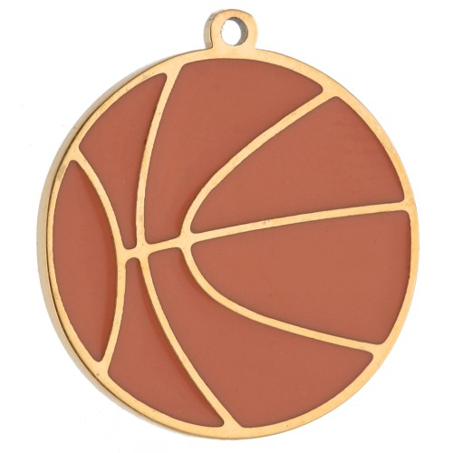 Dije de balón de baloncesto de 16 mm de resina epoxi - Acero inoxidable 316 dorado - Naranja x1