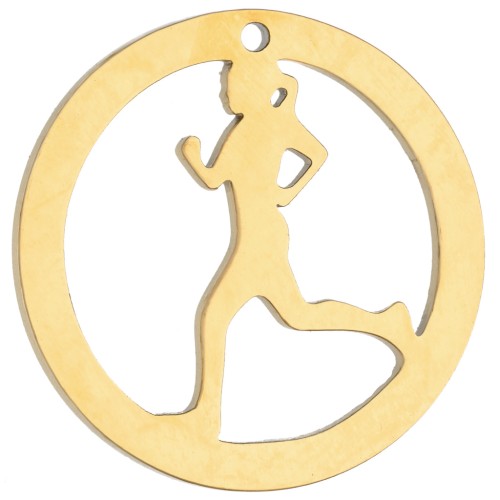 Colgante redondo de 19 mm - motivo de corredora para joyas de running - Acero inoxidable 316 Dorado x1